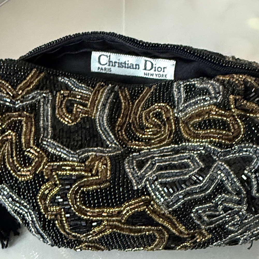 Dior Black and Gold Beaded Cosmetic Case